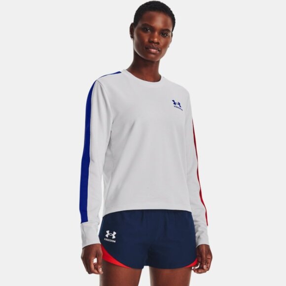Under Armour NWT! Women’s SMALL Freedom Rival Terry Crew Halo Gray/Red/Blue - Picture 1 of 2